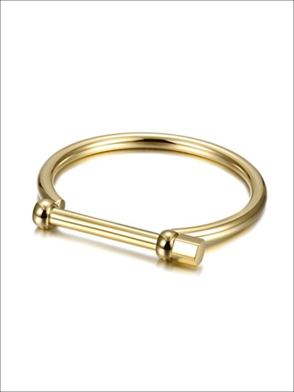18K Gold Bar Screw Cuff Bangle Bracelet 316L Stainless Steel 7.25-8.5in